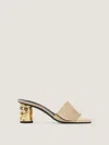 Givenchy 65mm Logo Heel Metallic Leather Mule Sandals In Gold