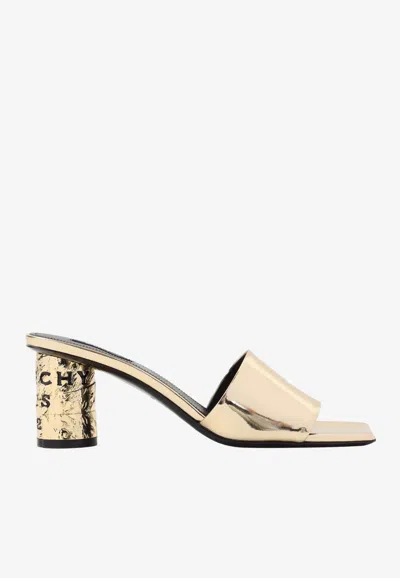 Givenchy 65mm Logo Heel Metallic Leather Mule Sandals In Gold