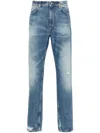 Givenchy Washed Denim Tapered Leg Jeans With Contrast Stitching In Blue