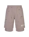 GIVENCHY TAUPE DESTROYED TRACK BERMUDA SHORTS WITH LOGO