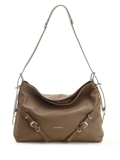 Givenchy Taupe Leather Medium Voyou Shoulder Bag In Tortora