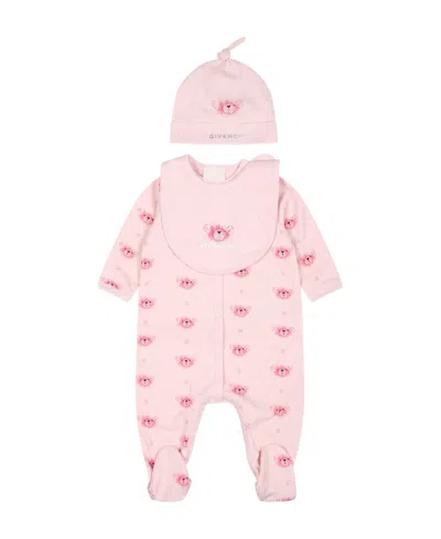 Givenchy Teddy-bear Cotton Babygrow Set In Pink