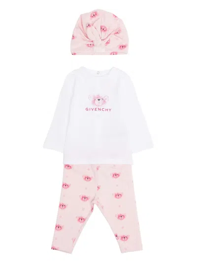 Givenchy Babies' Teddy Bear-print Pajama (set Of Three) In Pink