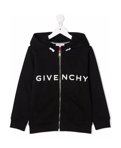 Givenchy Teen Logo-print Zip-up Hoodie In Black