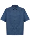Givenchy Mens Monogram-print Relaxed-fit Cotton-blend Shirt Grey Blue In Blue
