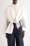 Givenchy Tie Front Leather Button-up Shirt In White