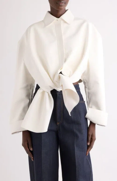 Givenchy Tie Front Leather Button-up Shirt In White