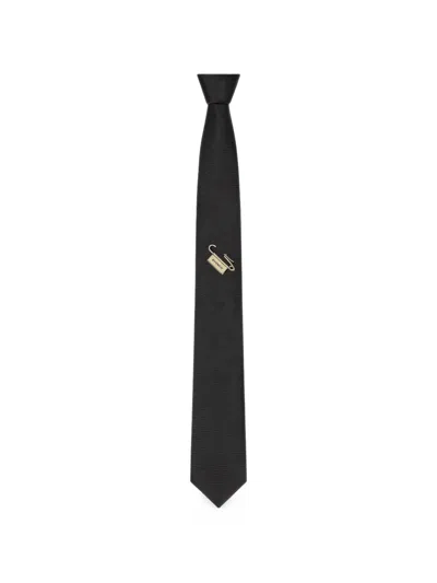 Givenchy Tie In Silk Jacquard With Safety Pin Trompe-l'å“il In Black