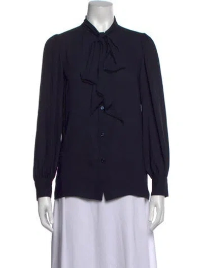 Pre-owned Givenchy Tie Neck Long Sleeve Blouse In Blue