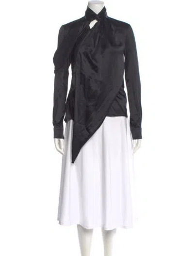 Pre-owned Givenchy Tie Neck Long Sleeve Blouse In Gray