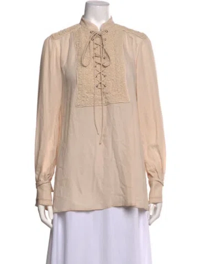 Pre-owned Givenchy Tie Neck Long Sleeve Blouse In Neutrals