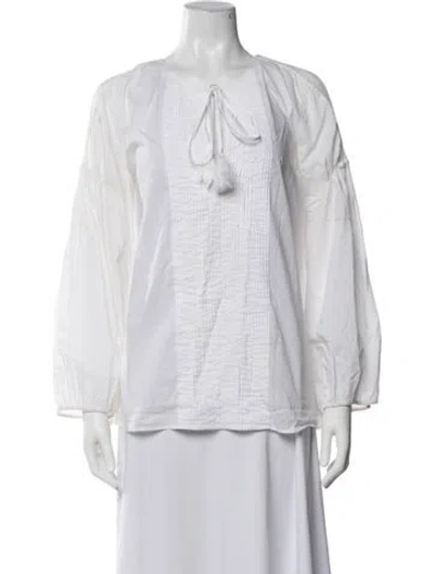 Pre-owned Givenchy Tie Neck Long Sleeve Blouse In White