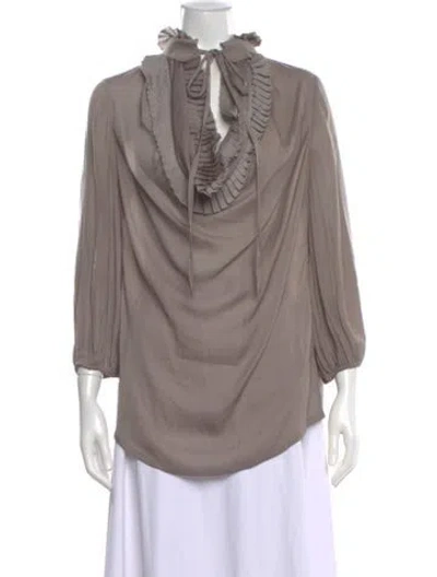 Pre-owned Givenchy Tie Neck Three-quarter Sleeve Blouse In Gray