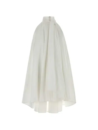 Givenchy Tie-neck Pleated Mini Dress In White