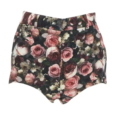 Pre-owned Givenchy Tisci 2013 Black Pink Rose Floral Print High Cut Shorts In Red