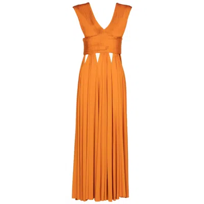 Pre-owned Givenchy Tisci Orange Jersey Leather Cut-out Maxi Dress, 2014