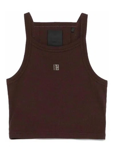 Givenchy 4g Logo Ribbed Crop Tank Top In Brown