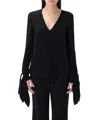Givenchy Deep V Neck Blouse Ribbon In Black