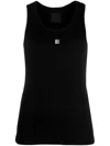 Givenchy Sleeveless Black Stretch Top With Silver Logo Detail In Black