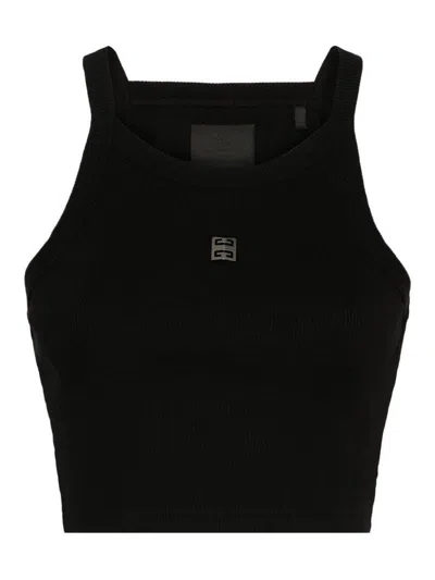 Givenchy Cropped Tank Top In Cotton With 4g Detail In Black