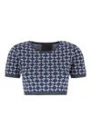 Givenchy Short Sleeve Crew Neck Geometric Pattern Top In Denim Blue