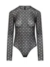 Givenchy Black Monogram 72 Tulle Bodysuit In Black