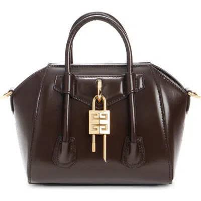 Givenchy Toy Antigona Lock Leather Satchel In Ebony Brown