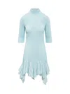 Givenchy Ribbed Ruffle Hem Turtleneck Minidress In Blue