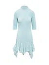 Givenchy Ribbed Ruffle Hem Turtleneck Minidress In Blue