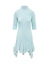 Givenchy Ribbed Ruffle Hem Turtleneck Minidress In Blue