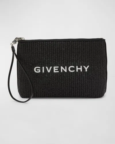 Givenchy Travel Zip Top Pouch In Raffia With Wristlet In Black