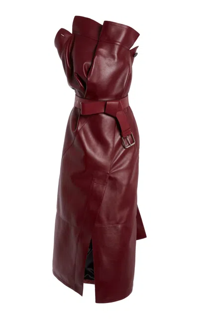 Givenchy Trench Belted Leather Midi Dress In Burgundy