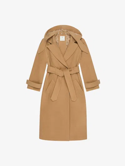 Givenchy Trench-coat In Double Face Wool With Removable Hood In Camel/natural