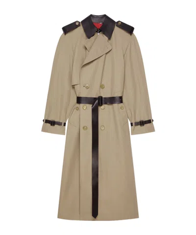 GIVENCHY TRENCH-COAT IN COTTON WITH LEATHER DETAILS