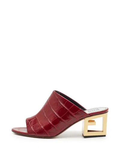 Pre-owned Givenchy Triangle Croc-embossed Heeled Mules In Red