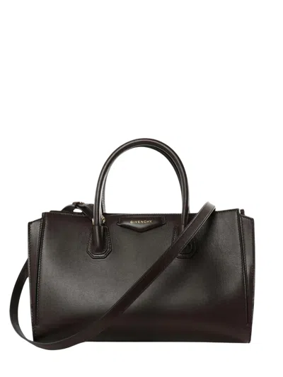 Givenchy Triomphe Plaque Leather Handbag With Top Zip, Leather Handles, 25 X 18 X 10 Cm In Brown