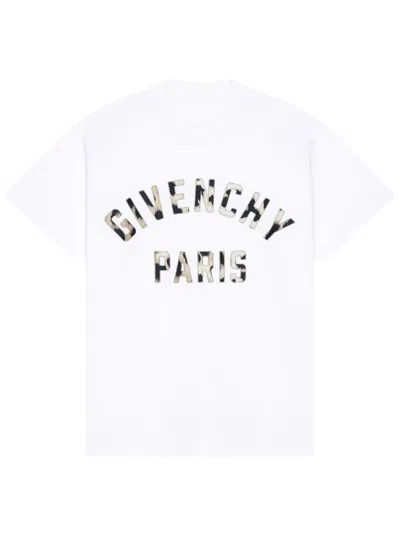 Givenchy T-shirt In Cotone Con Ricamo “ Paris” In Bianco