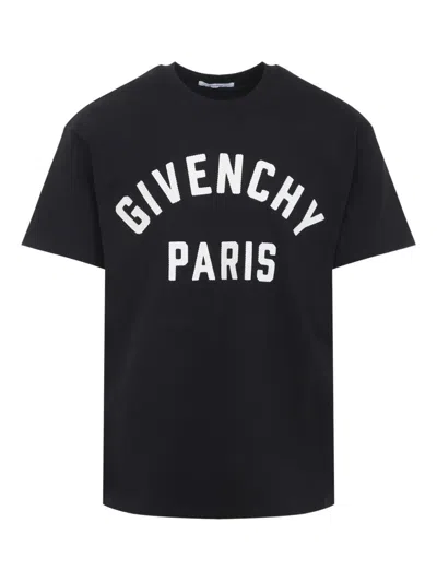 Givenchy Men Black Crewneck T-shirt With Maxi Logo Lettering On The Front In Cotton Man