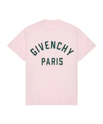Givenchy T-shirt In Cotton With  Paris Embroidery In Light Pink