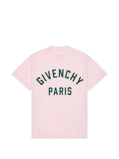 Givenchy T-shirt In Cotton With  Paris Embroidery In Pink
