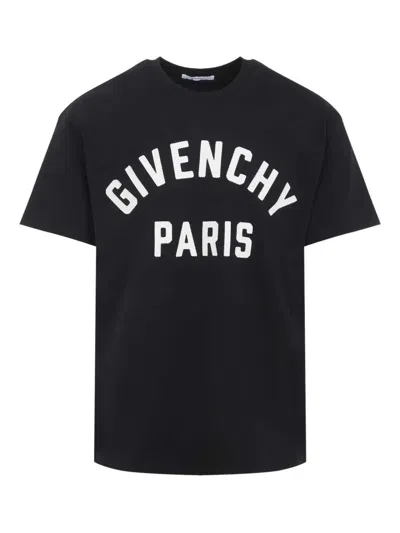 Givenchy Men Black Crewneck T-shirt With Maxi Logo Lettering On The Front In Cotton Man