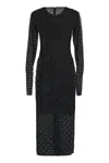 Givenchy Monogram 72 Glitter Flocked Long Sleeve Mesh Dress In Black
