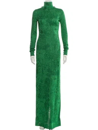 Pre-owned Givenchy Turtleneck Long Dress In Green