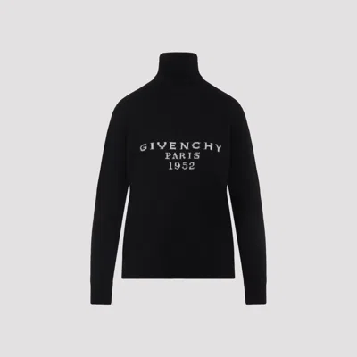 Givenchy Turtleneck Sweater In Wool Cashmere With  Signature In Black
