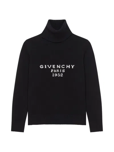Givenchy Turtleneck Sweater In Wool Cashmere With Signature In Black