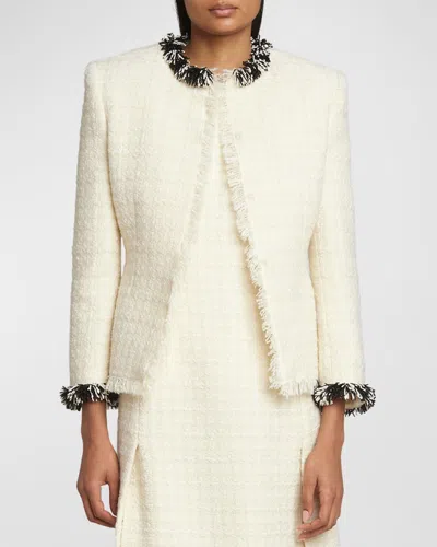 Givenchy Tweed Short Jacket With Beaded Trim In Beige