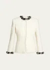 Givenchy Tweed Short Jacket With Beaded Trim In Ecru
