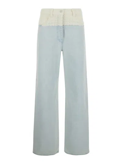 Givenchy Tweed-waist Color-block Jeans In Blue