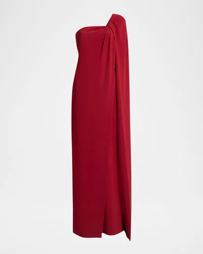 Givenchy Twisted One-shoulder Cape Gown In Red
