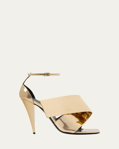 GIVENCHY TWISTED RIB METALLIC LEATHER SANDALS